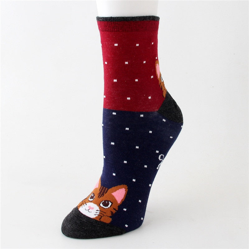 Cat Slipper Socks - Red Stripes - Cat Socks