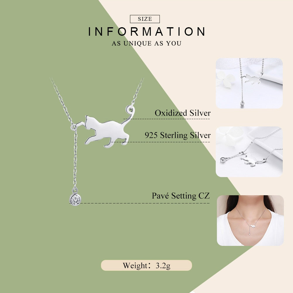 Cat Sterling Silver Necklace - Cat necklace