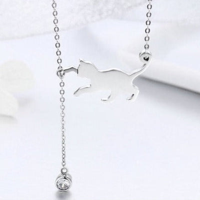 Cat Sterling Silver Necklace - Cat necklace