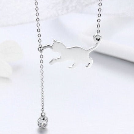 Cat Sterling Silver Necklace - Cat necklace