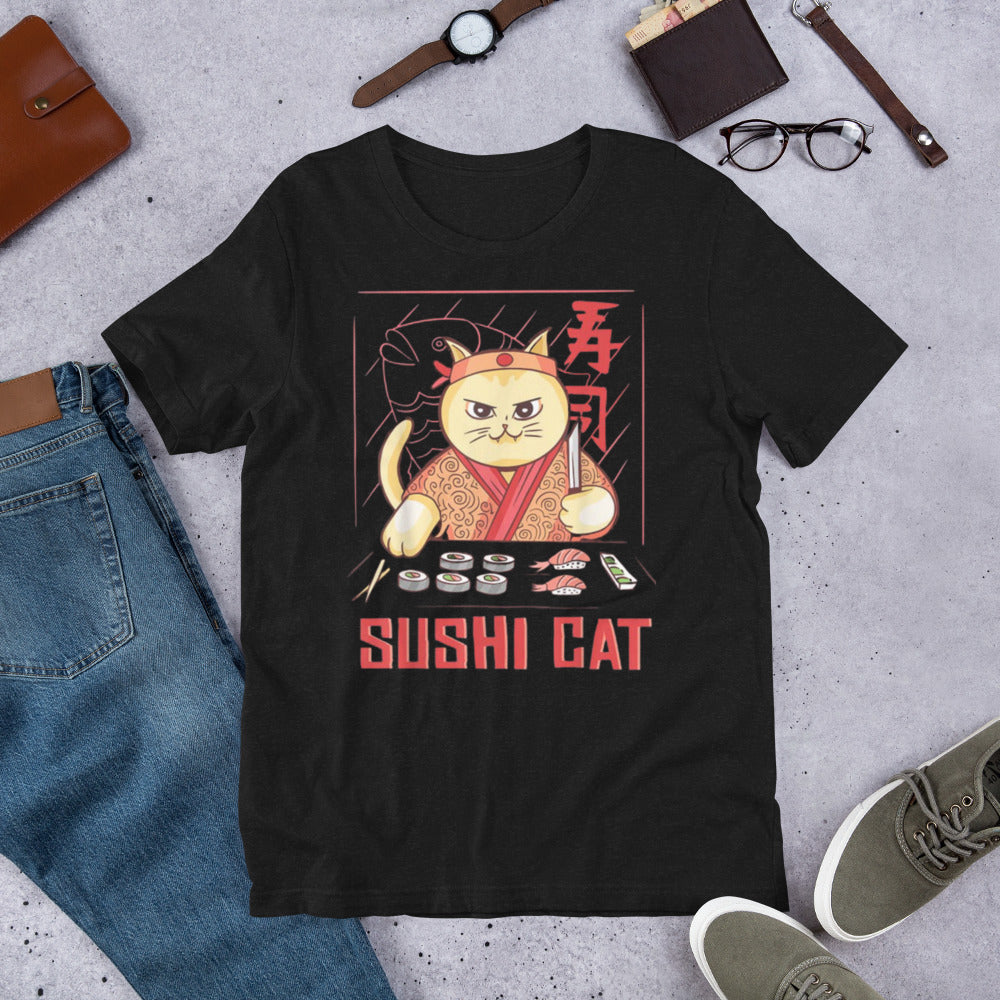 Cat Sushi shirt - Black Heather / XS