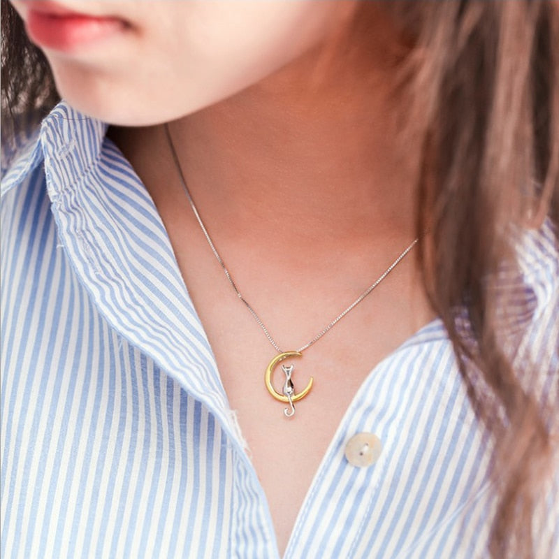 Cat Tail Moon Necklace - Cat necklace