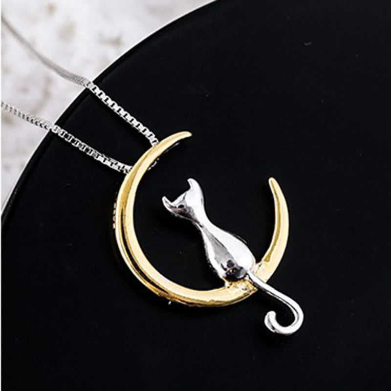 Cat Tail Moon Necklace - Gold - Cat necklace