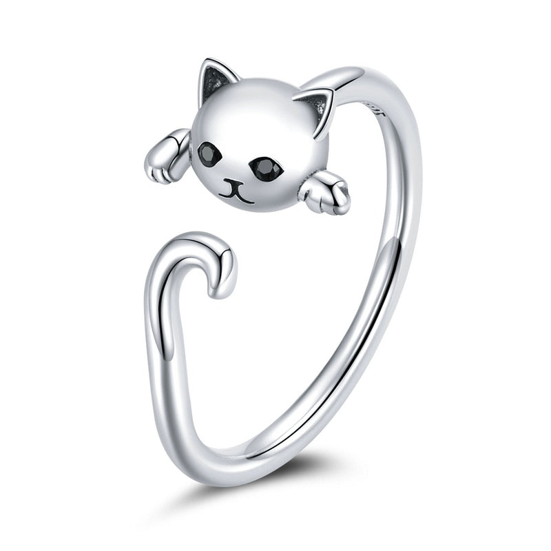 Cat Tail Ring - Silver-Black - cat rings