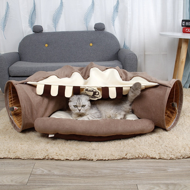 Cat Tunnel Bed - Coffee / 125x26cm