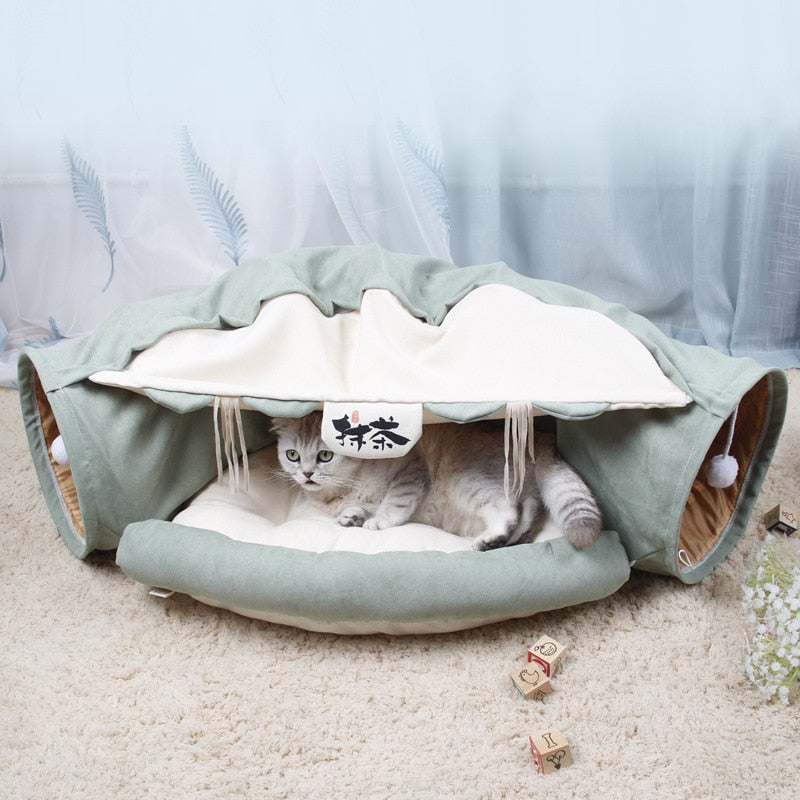 Cat Tunnel Bed - Green / 125x26cm