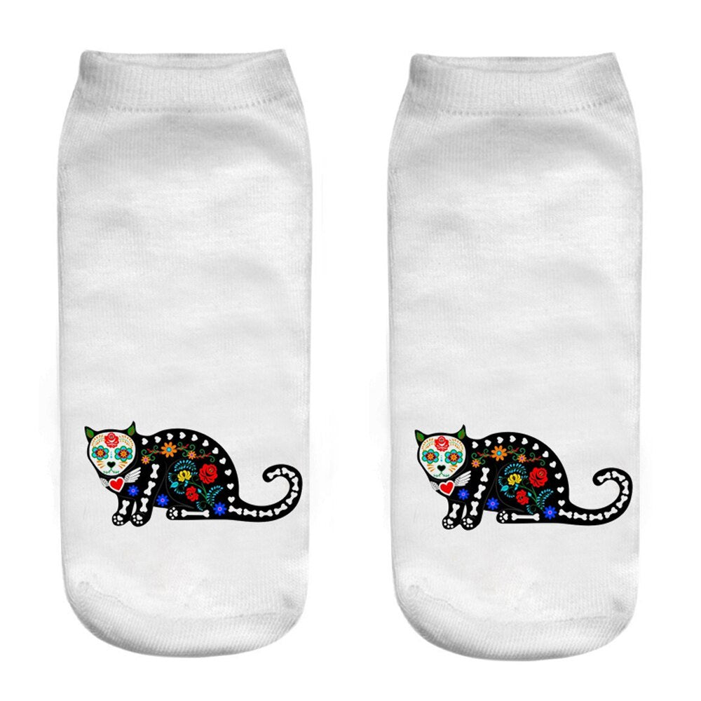 Cat White Socks - D - Cat Socks