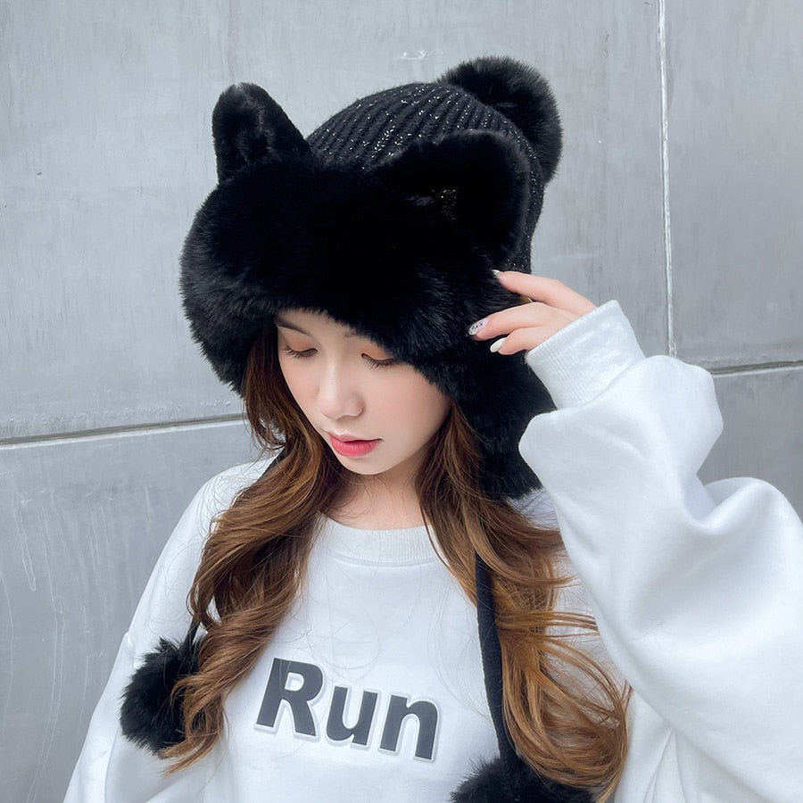 Cat Winter Hat - Black / 55-59cm - Cat beanie