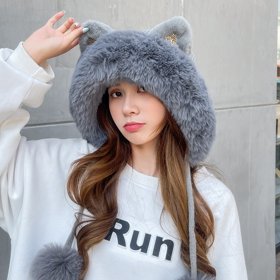 Cat Winter Hat - Gray / 55-59cm - Cat beanie