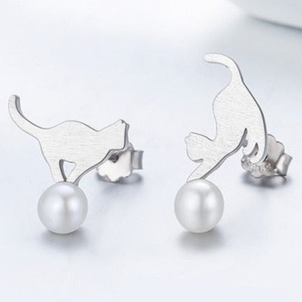 Cat with a Pearl Earring - Cat earrings