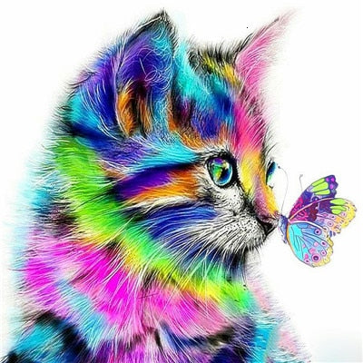 Cat with Butterfly Diamond Painting - Pink / Square Drill