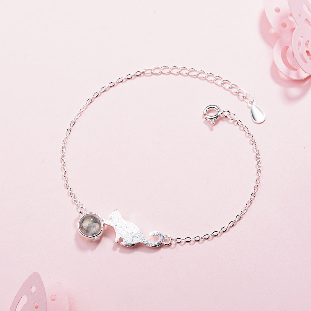 Cats Eye Stone Bracelet - White - Cat bracelet
