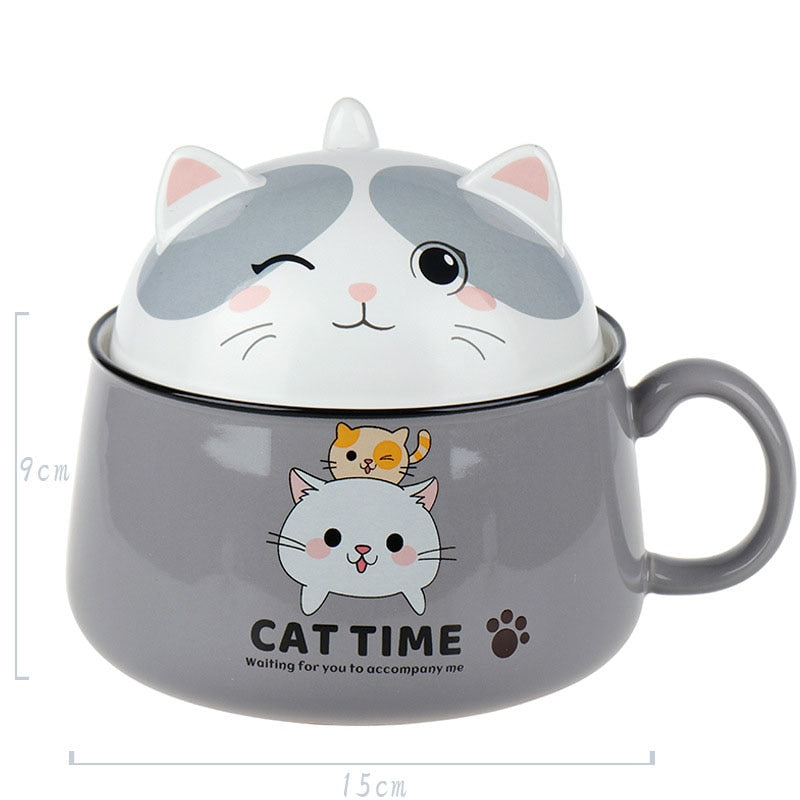 Ceramic Cat Bowl Mug - Gray