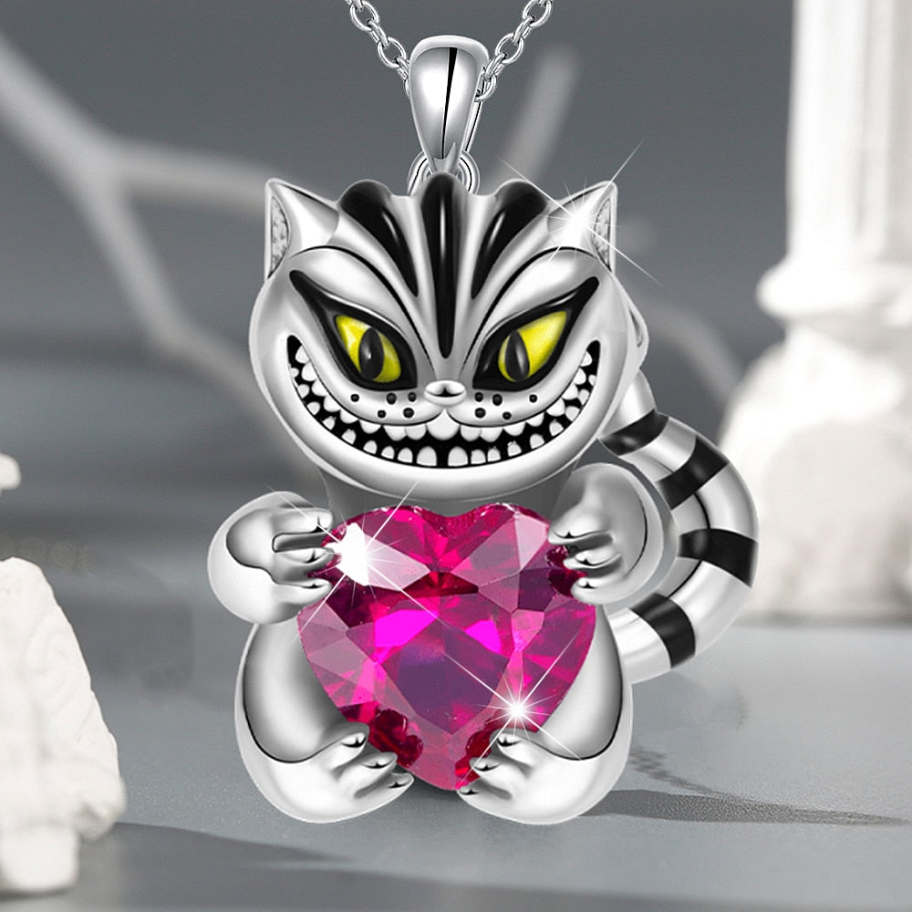 Cheshire Cat Smile Necklace - Pink - Cat necklace
