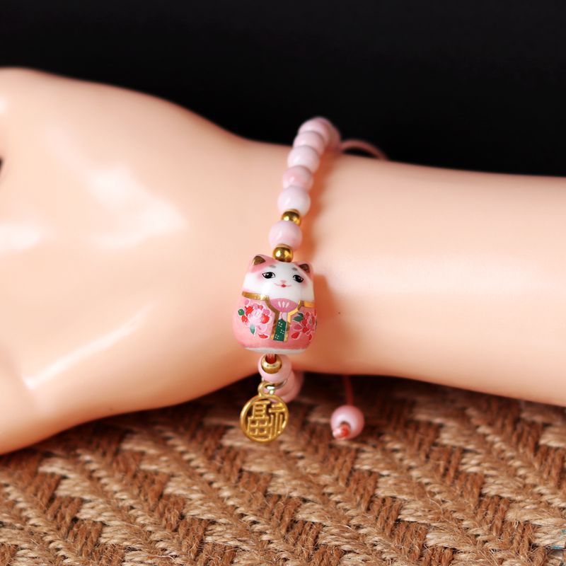 Chinese Lucky Cat Bracelet - Pink - Cat bracelet