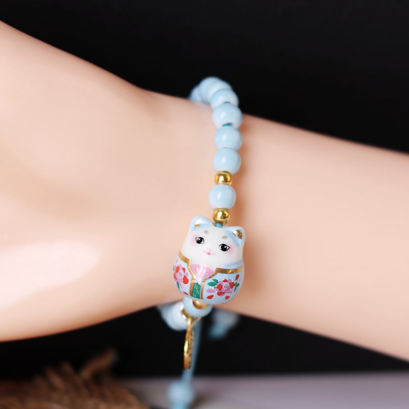 Chinese Lucky Cat Bracelet - Blue - Cat bracelet