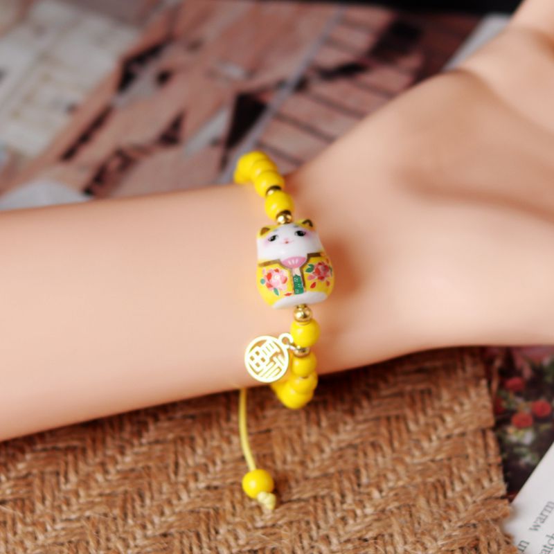 Chinese Lucky Cat Bracelet - Yellow - Cat bracelet