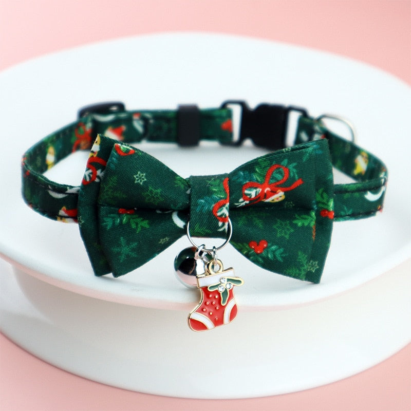Christmas Cat Collars - Green Bow / Neck 18-28cm - Cat