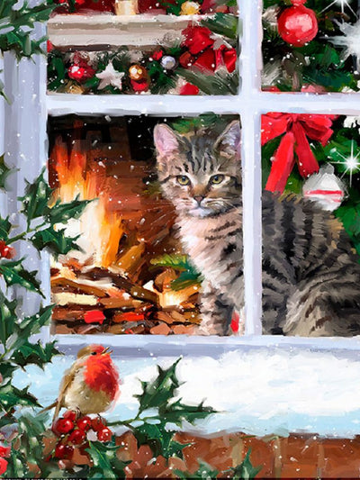 Christmas Cat Diamond Painting - Red / 20x30cm-Round Drill