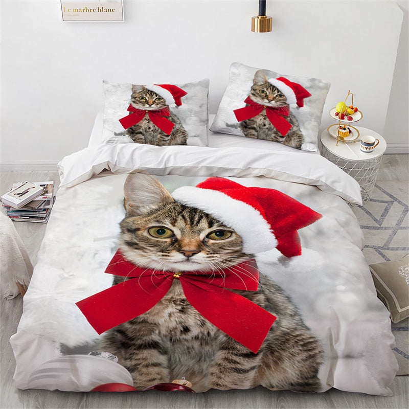 Christmas Cat Duvet Cover - White / 70x133cm 2pcs