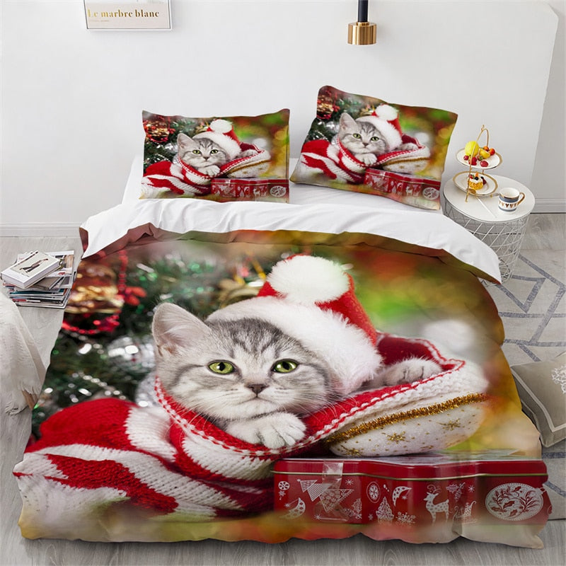 Christmas Cat Duvet Cover - Red / 70x133cm 2pcs