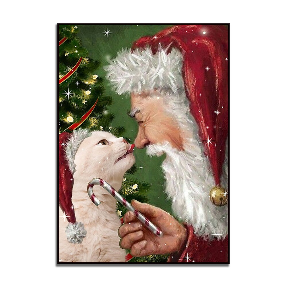 Christmas Cat Painting - 20X25CM No Frame / Red