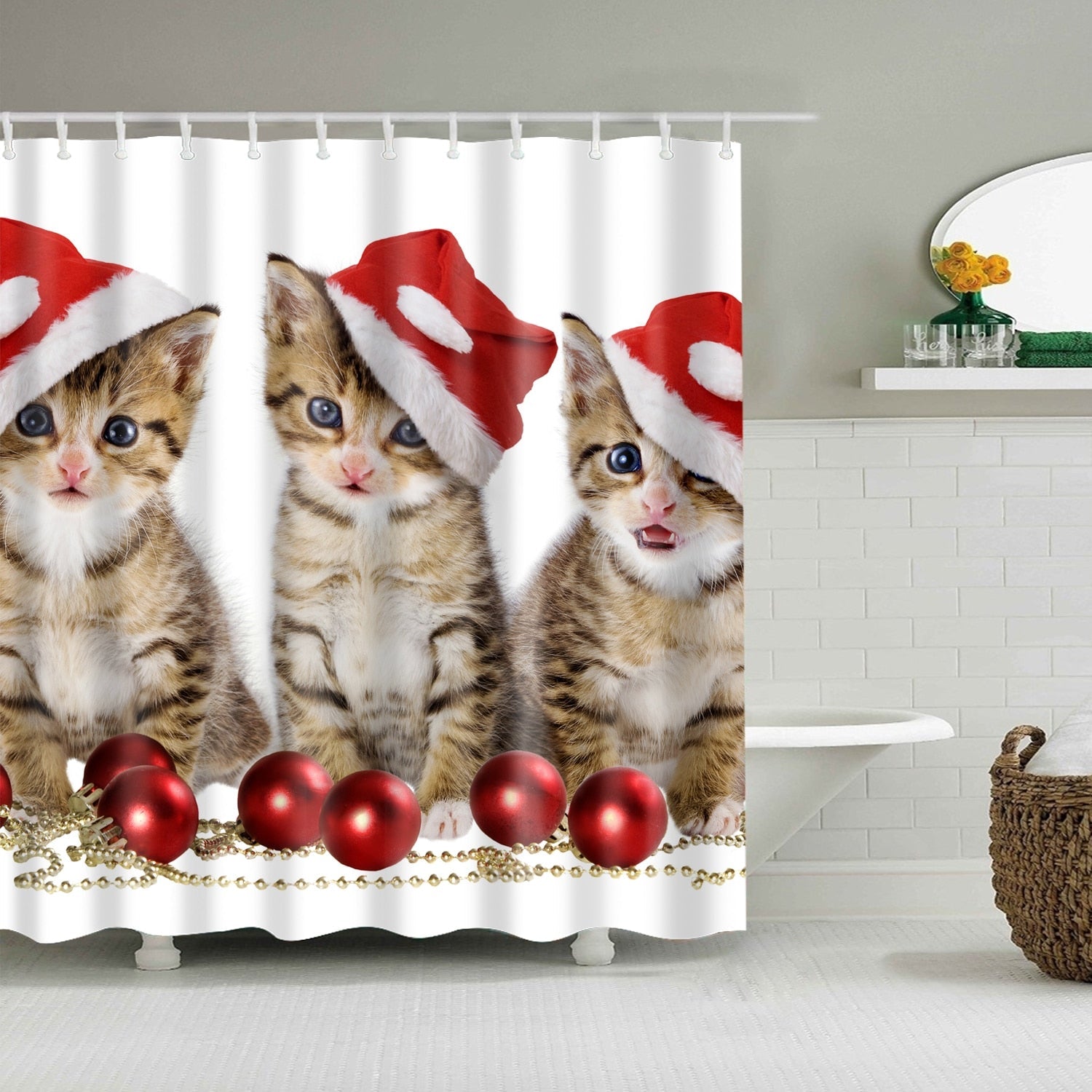 Christmas Cat Shower Curtain - Three Cats / 150*180cm