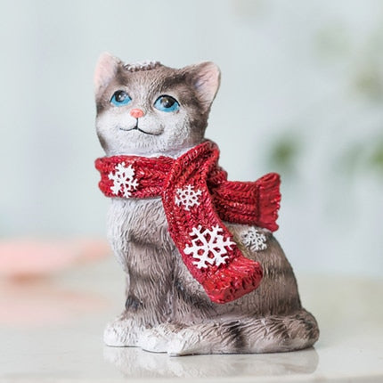 Christmas Cat Statue - Red