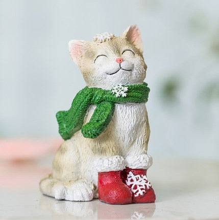 Christmas Cat Statue - Green