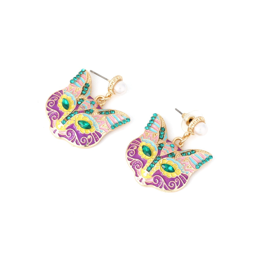 Colorful Cat Head Earrings - Cat earrings