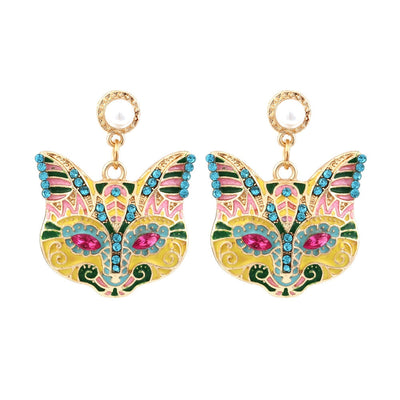 Colorful Cat Head Earrings - Yellow - Cat earrings