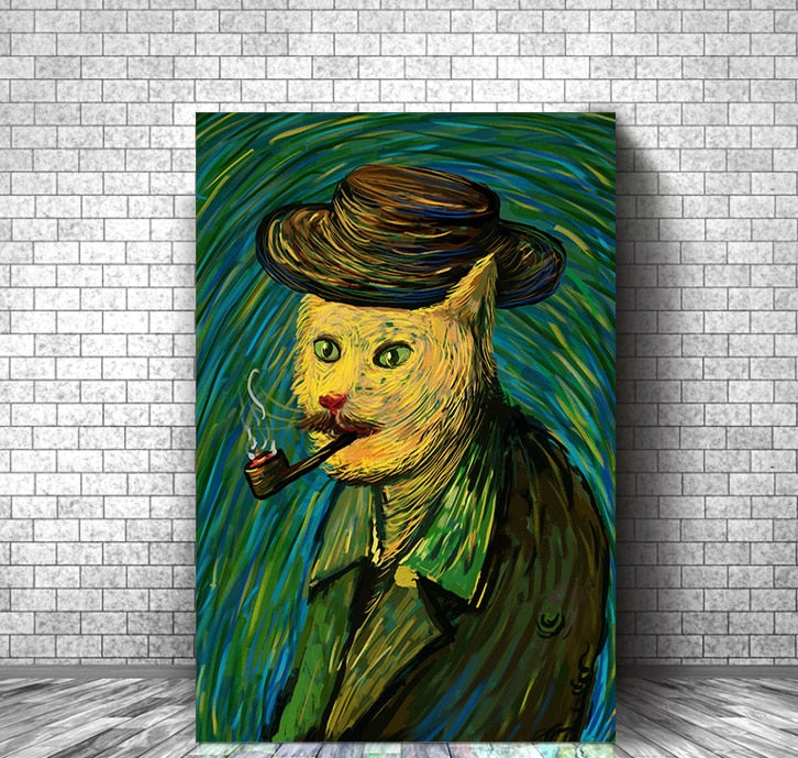 Colorful Cat Wall Art - 20x30cm no frame / Green