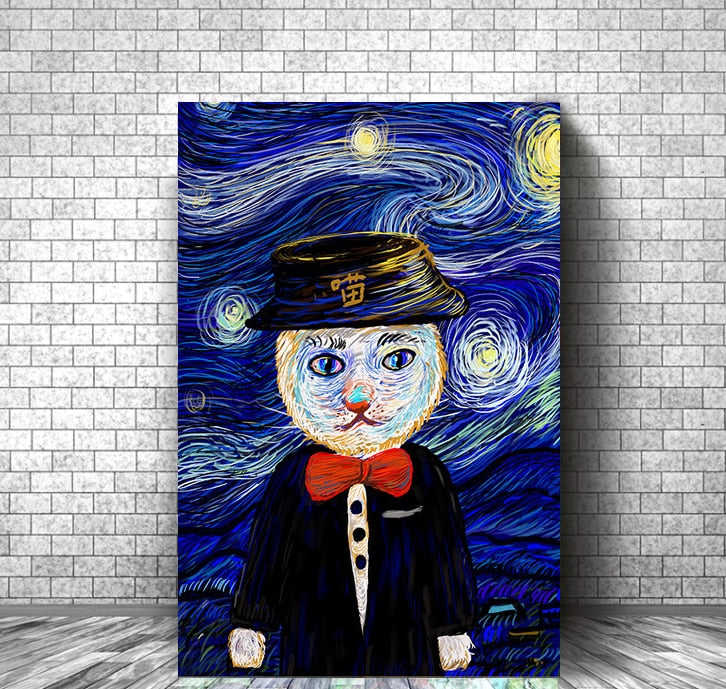 Colorful Cat Wall Art - 20x30cm no frame / Blue