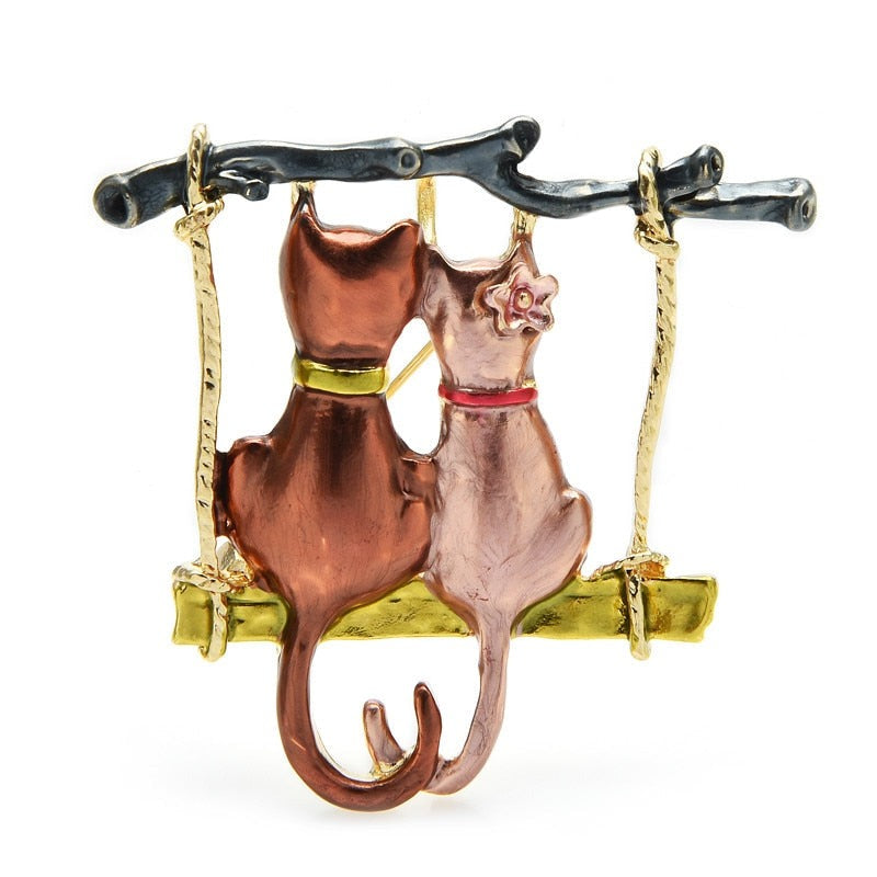 Couple Cat Brooch - Gold - Couple Cat Brooch
