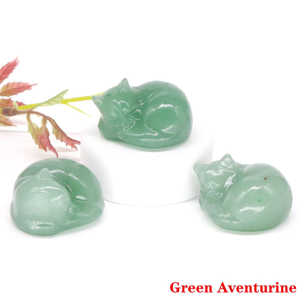 Crystal Cat Figurine - Green Aventurine / 1pc