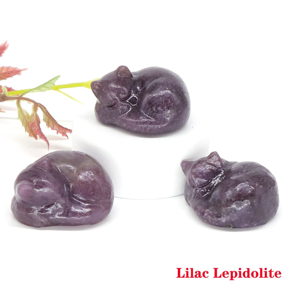 Crystal Cat Figurine - Lilac Lepidolite / 1pc