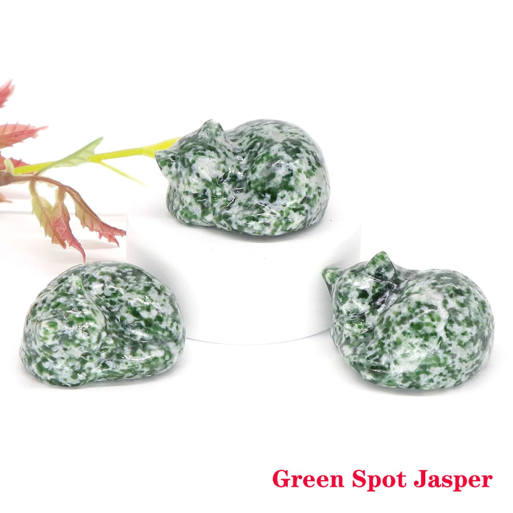 Crystal Cat Figurine - Green Spot Jasper / 1pc