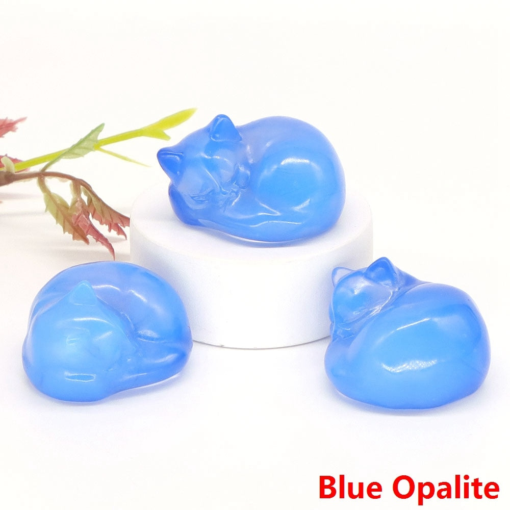 Crystal Cat Figurine - Blue Opalite / 1pc