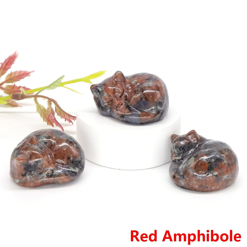 Crystal Cat Figurine - Red Amphibole / 1pc