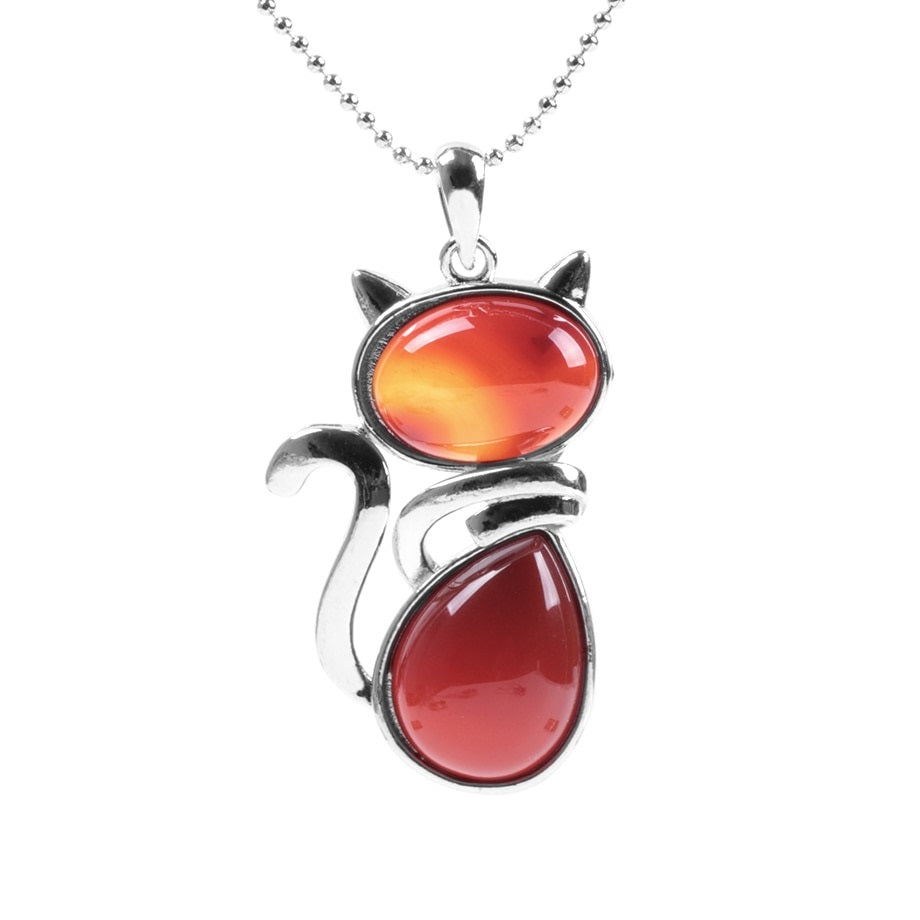Crystal Cat Necklace - Red Agate - Cat necklace