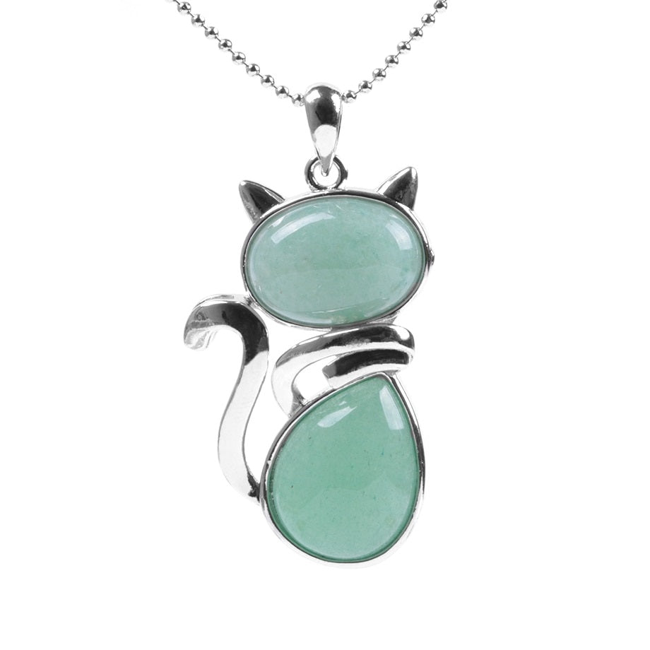 Crystal Cat Necklace - Green Aventurine - Cat necklace