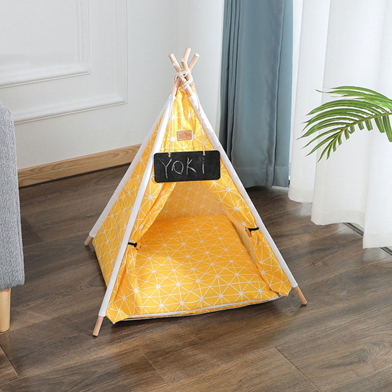 Cushioned Tent Cat Bed - Yellow / 48X48X46X32CM