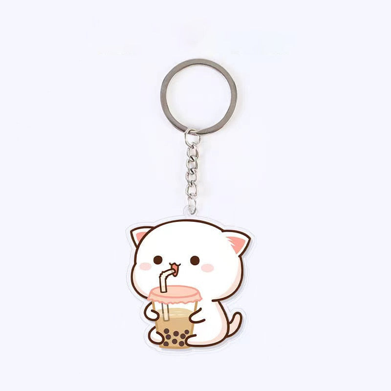Cute Acrylic Cat Keychain - Drink - Cat Keychains