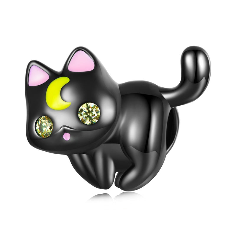 Cute Black Cat Charm - Yellow - Cat charms