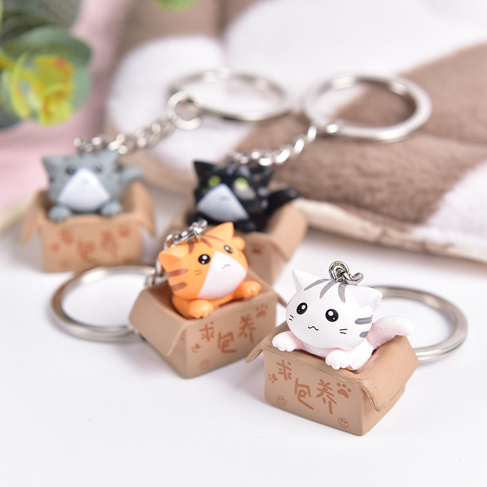 Cute Box Cat Keychain - Cat Keychains