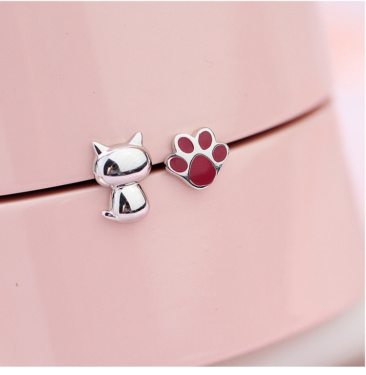 Cute Cat and Paw Earrings