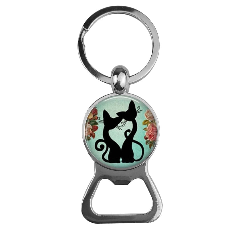 Cute Cat Bottle Opener Keychain - Green - Cat Keychains