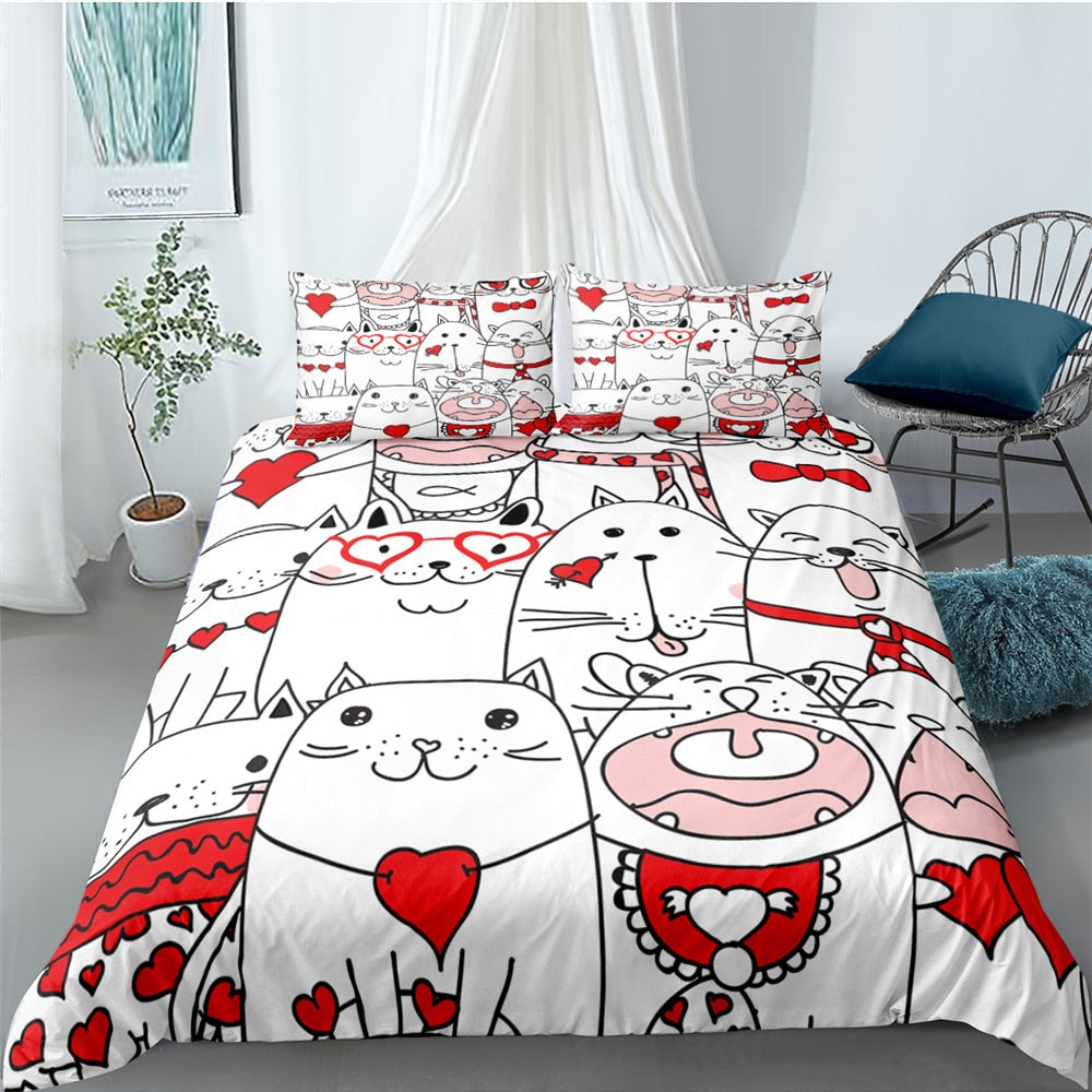 Cute Cat Duvet Cover - Red / 70x133cm 2pcs