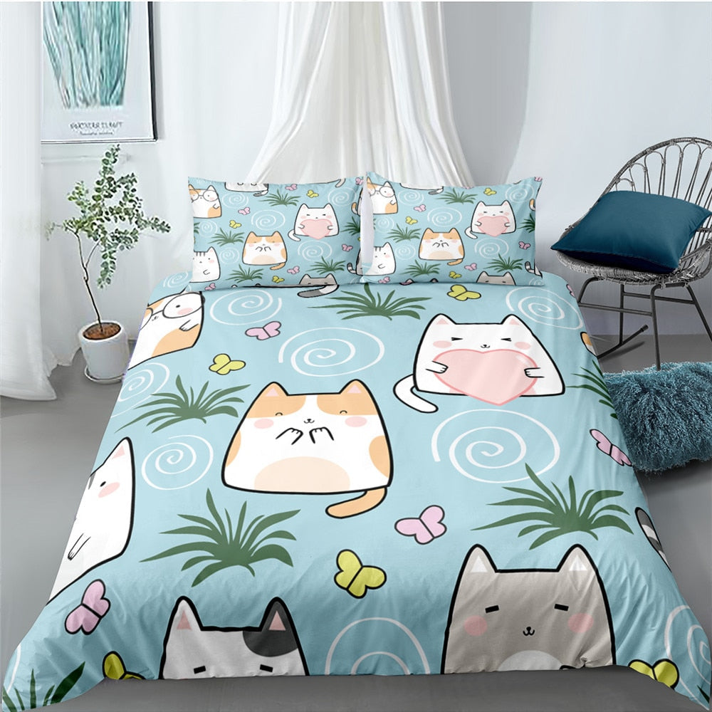 Cute Cat Duvet Cover - Blue / 70x133cm 2pcs