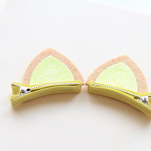 Cute Cat Ear Hair Clip - Yellow - Cat hair clips